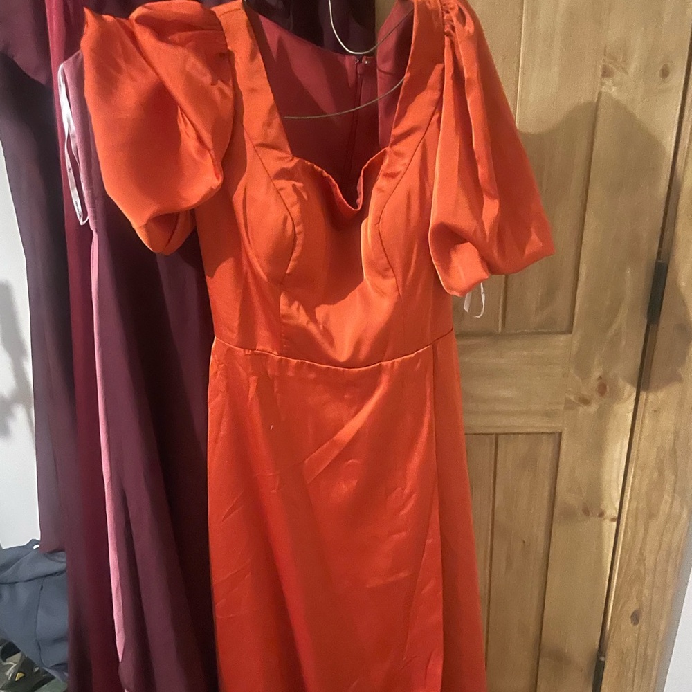 Elegant Orange Puff Sleeve Dress